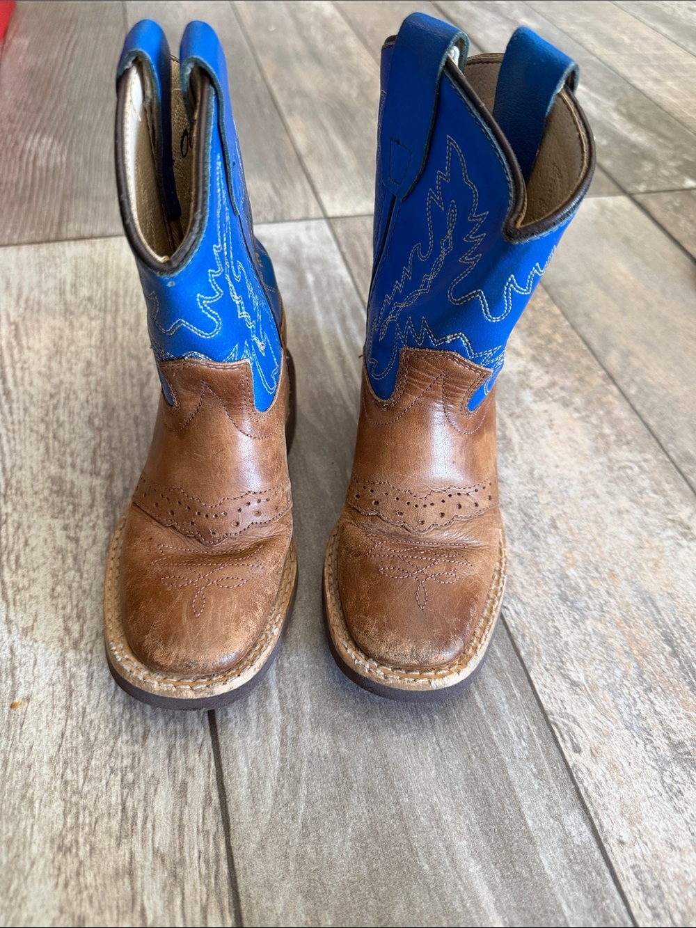 Old West Brown and Blue Kids Western Boots